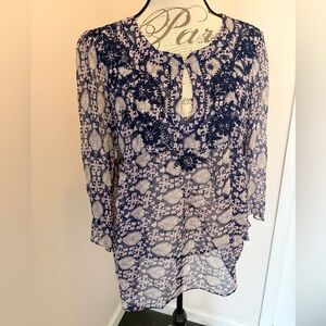 Designer Calypso St. Barth Blouse Womens Small Sheer Silk Embroidered Tunic Top